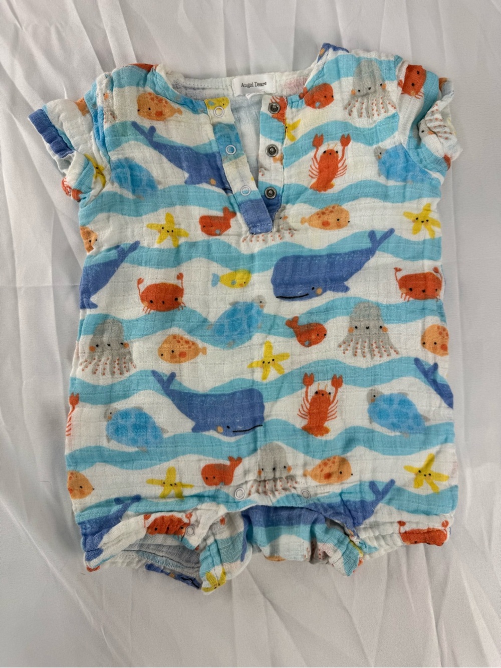 Angel Dear Blue White Ocean Animal Muslin One-Piece
